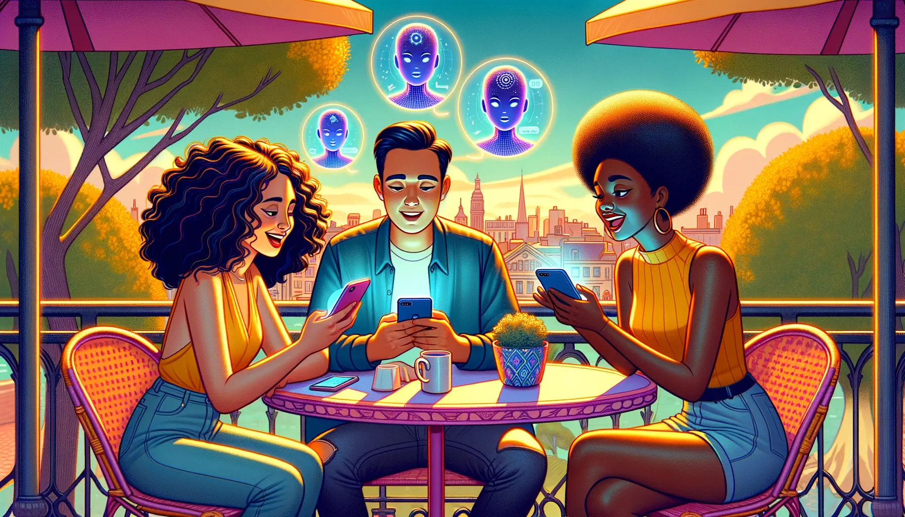 Freunde nutzen gemeinsam den KI-Assistenten