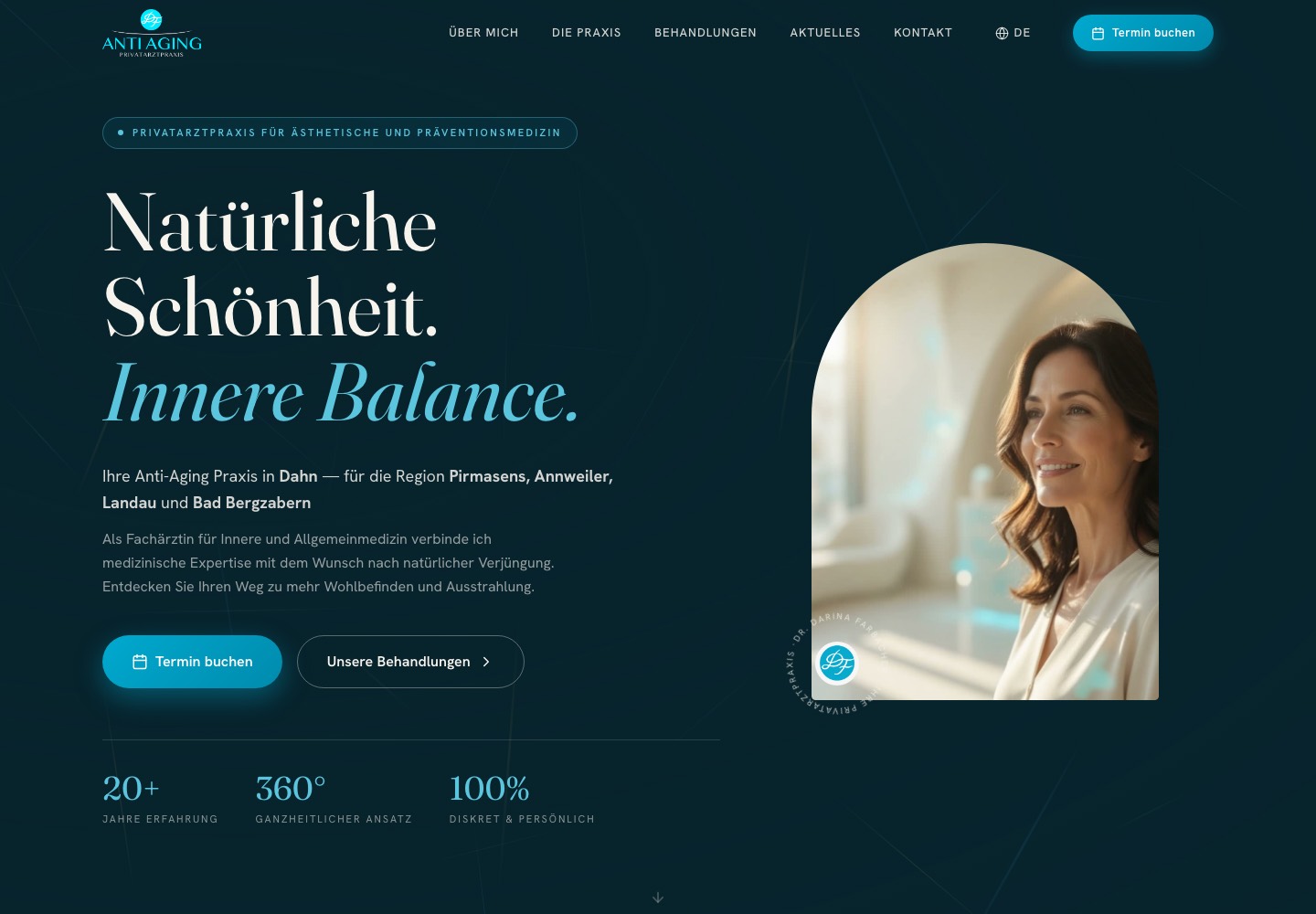 Startseite der Website der Privatarztpraxis Dr. Darina Farbacher unter df-antiaging.de